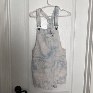 New Aerie Women's‎ XS Tie-Dye Denim Overalls - Light Blue & White NWT